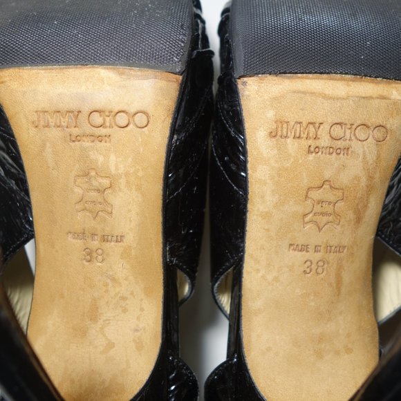 Jimmy Choo Black Stiletto Heels With Pointy Toe & Leather Ankle Strap, Sz 38 - Picture 10 of 12